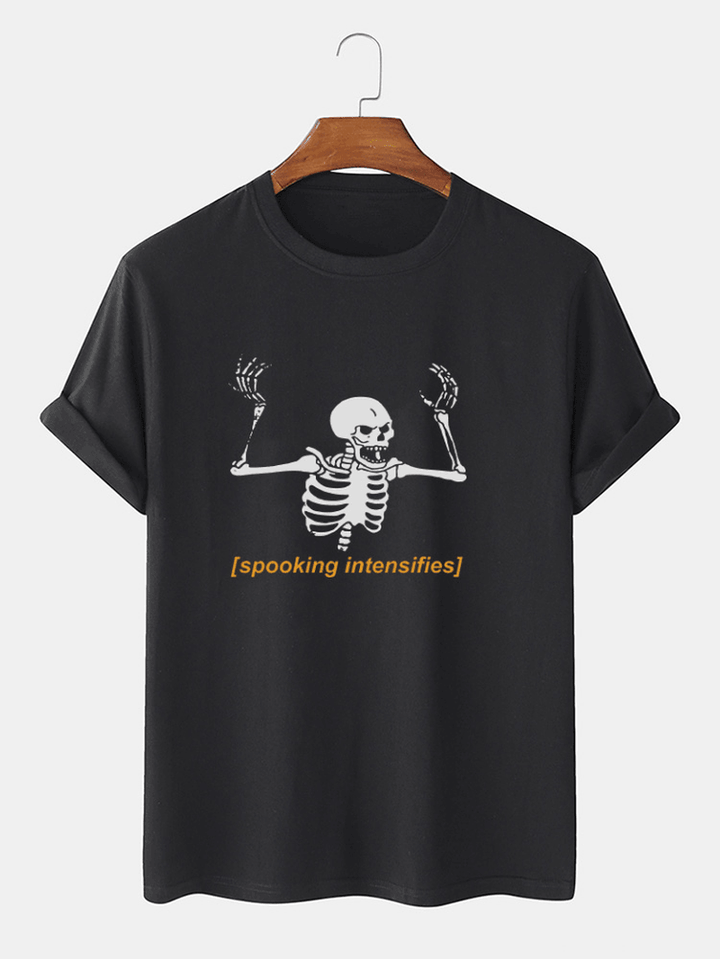 Mens 100% Cotton Halloween Skeleton Letter Print Short Sleeve T-Shirts