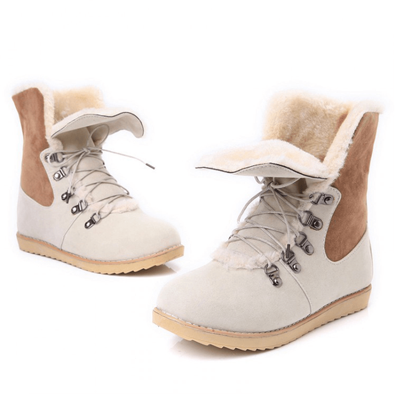 US Size 5-12 Winter Women Flat Boots Keep Warm Casual Lace up Snow Boots