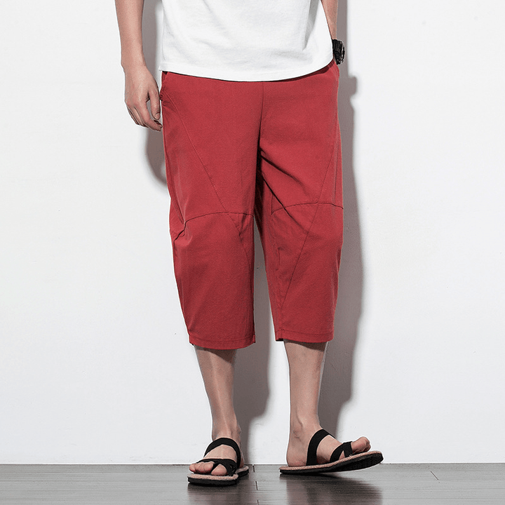 Mens Summer Vintage Linen Calf Length Casual Pants