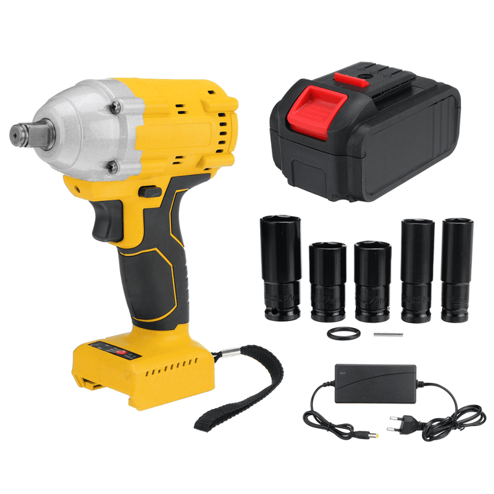 21V 520N.M Electric Cordless Impact Wrench 1/2" Brushless Driver Drill W/ 1/2Pcs Battery & 5Pcs Sockets Also Adaoted to Makita Battery