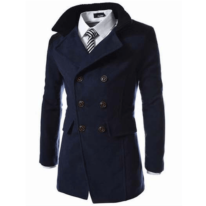 Mens Solid Double Breasted Mid-Long Thicken Coats