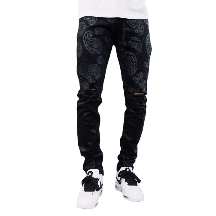 Men'S Black Ripped Straight-Leg Jeans