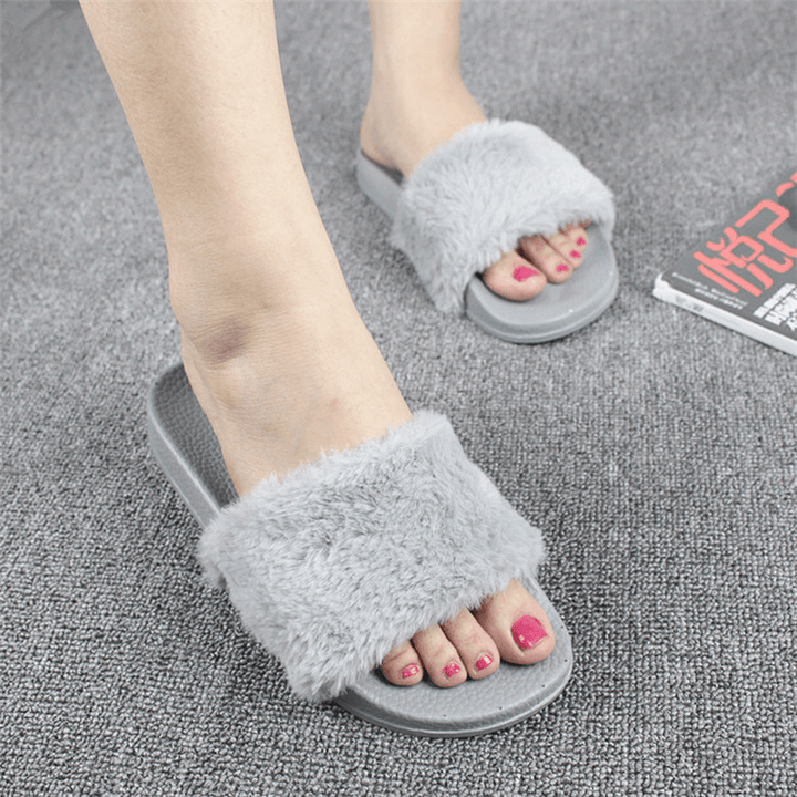 Women Fluffy Solid Color Open Toe Comfortable Home Slippers