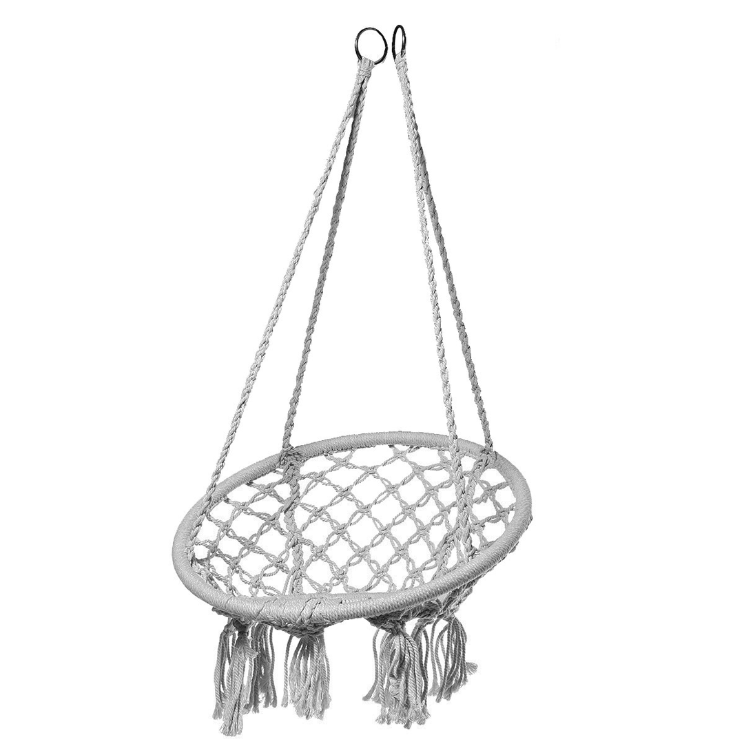 Cotton Hammock Seat Hanging Chair Tassel Deluxe Swing Chair Max Load 120Kg Outdoor Indoor Patio Garden - MRSLM