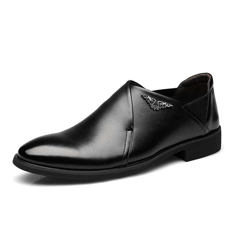 Men Comfy Soft Elastic Band Business Leather Slip on Formal Shoes