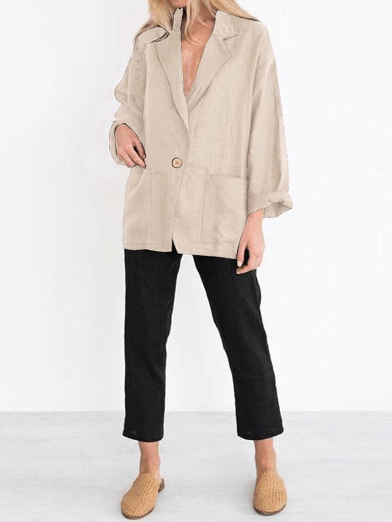 Solid Color Turn-Down Collar Long Sleeve Causal Button Blazers