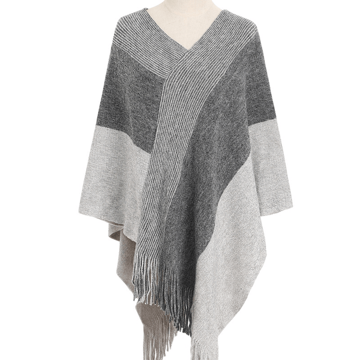 Knitted Shawl Cape Warm Tassel Cloak