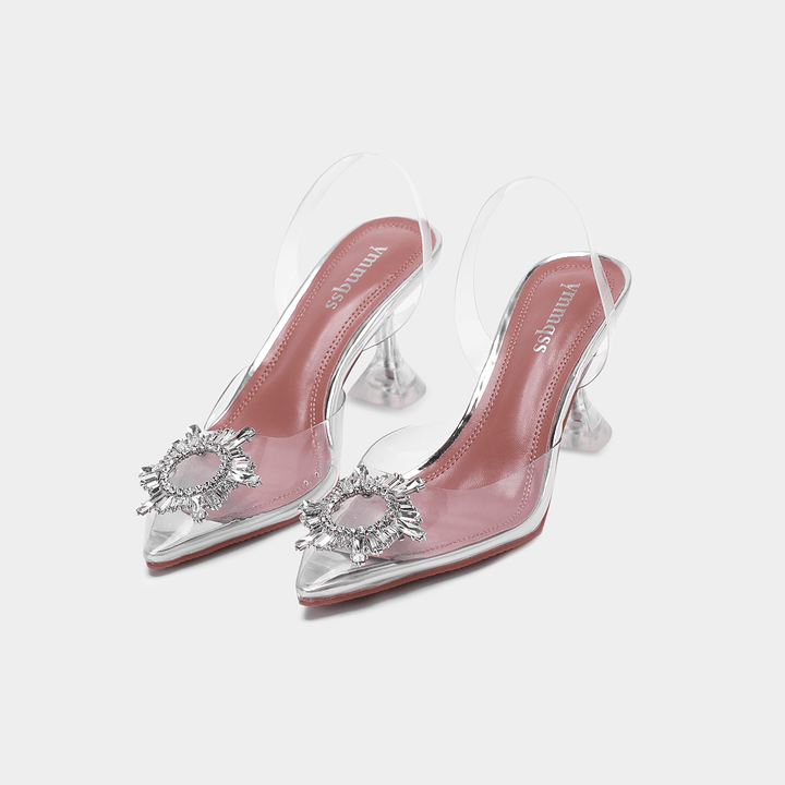 Women Rhinestone Transparent Slingback Fashion Party High Heels Pumps