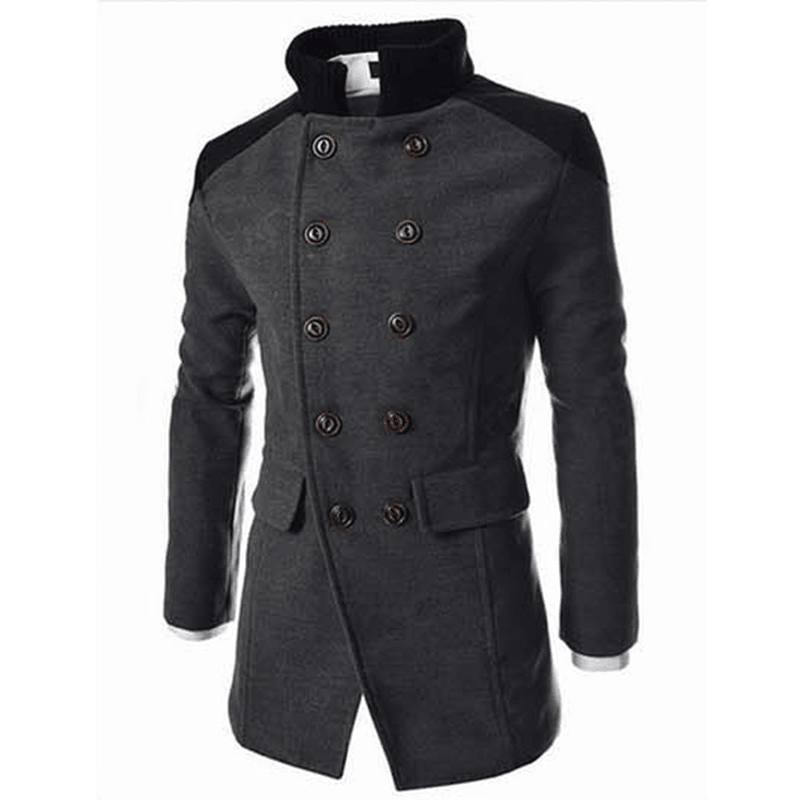 Mens Solid Double Breasted Mid-Long Thicken Coats