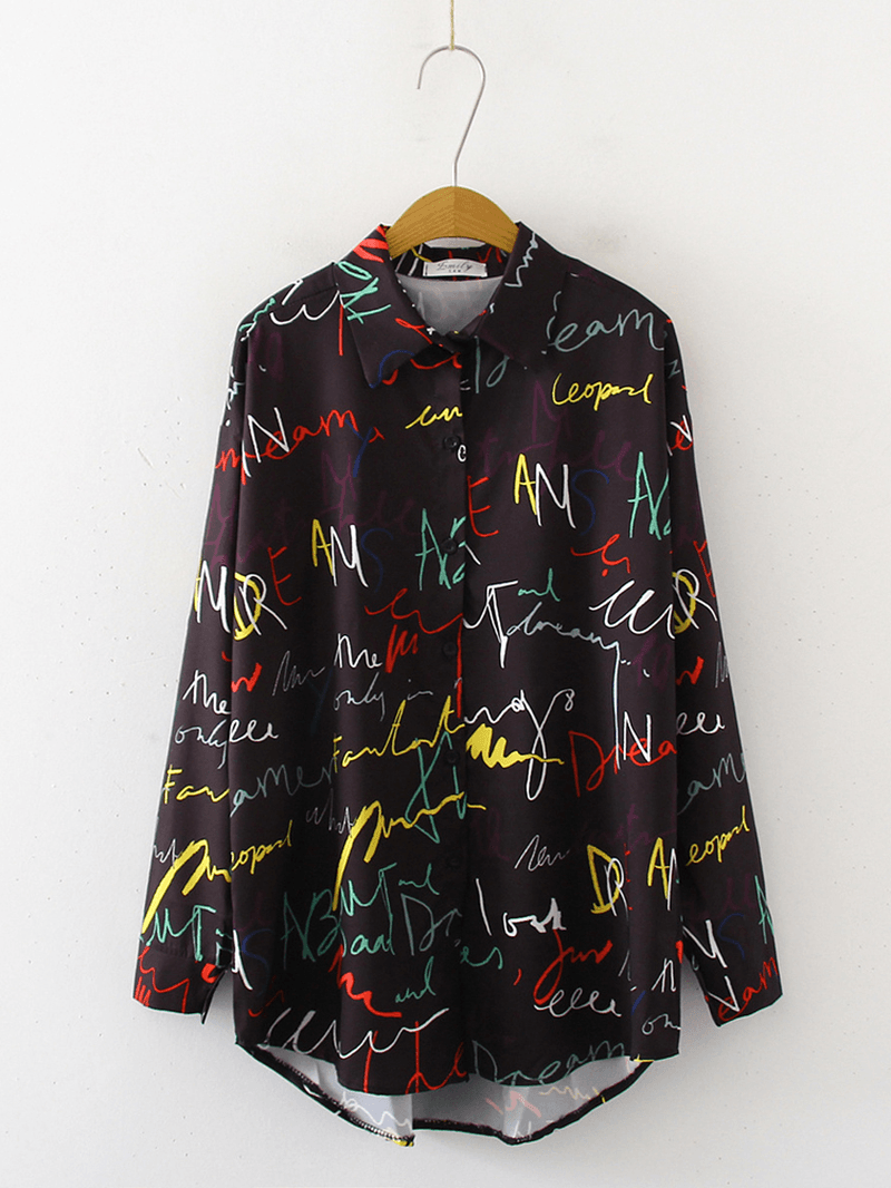 Alphabet Graffiti Print Fashion Loose Daily Casual Shirts