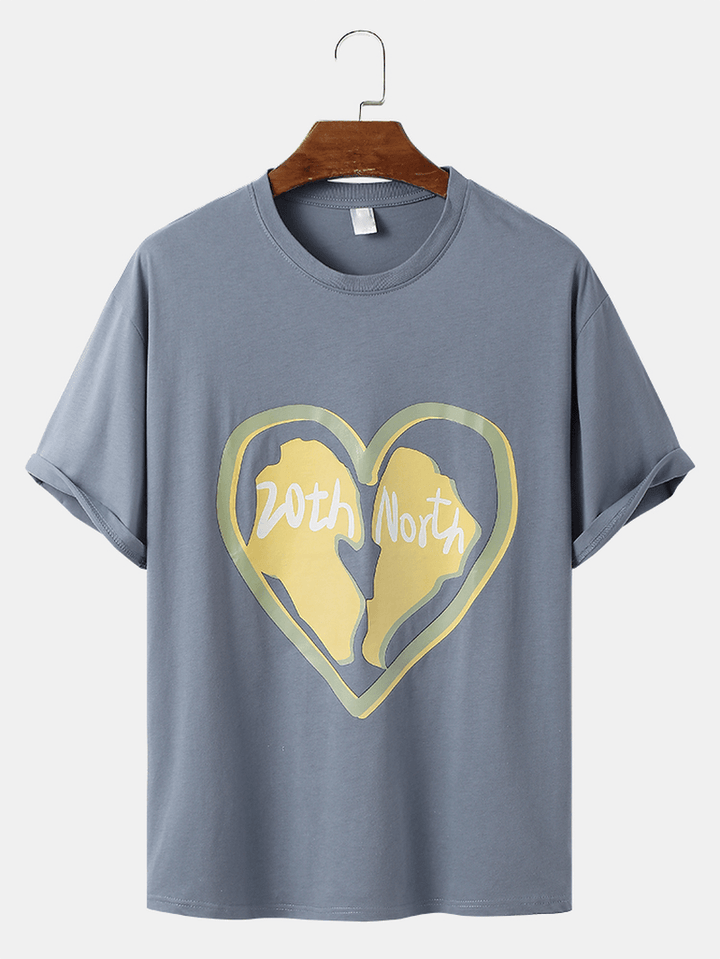 Mens Cotton Heart Shaped Print Crew Neck T-Shirts