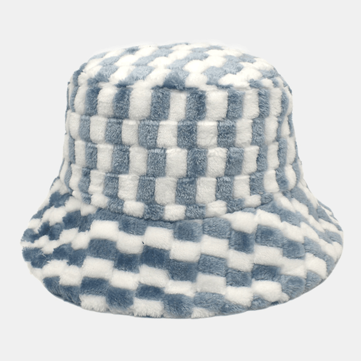 Unisex Lattice Jacquard Plush Warmth Bucket Hat Outdoor Casual Thicken Cool Protection Faux Rabbit Fur Hat