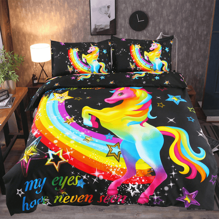 3 PCS Bedding Sets 3D Animal Unicorn Printing Quilt Cover Pillowcase for Queen Size