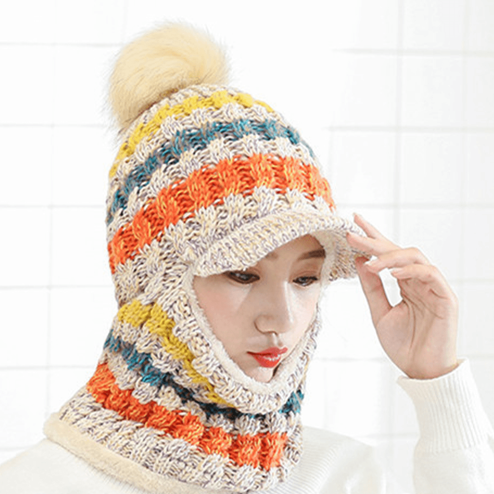 Women Wool One-Piece plus Velvet Thicken Warm Windproof Neck Face Protection Riding Knitted Hat Baseball Hat