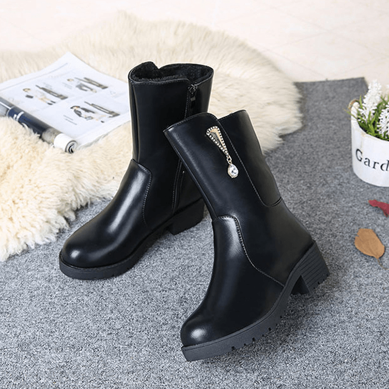 Women Winter Keep Warm Crystal Fashion Mid-Calf Boots