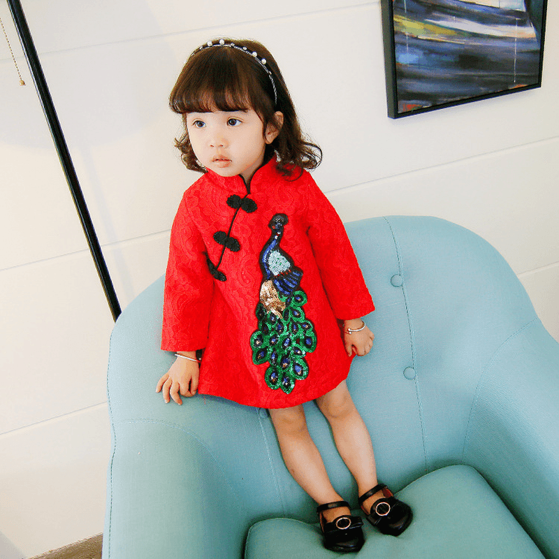 Qz6117 Baby a Small Xuan on Behalf of Autumn and Winter Baby Baby Girls Dress Cheongsam Dress Skirt New Year