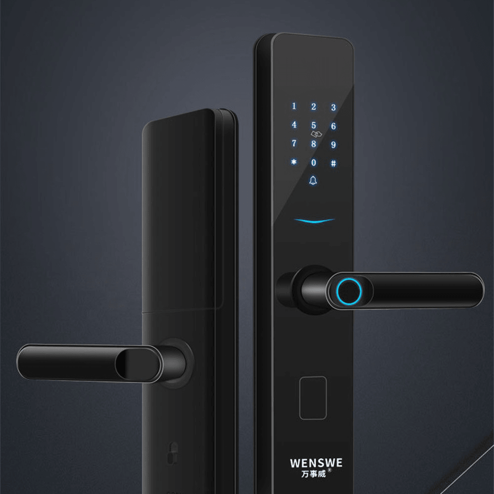 WENSWE T02 Aluminum Alloy Fingerprint Lock Household Anti-Theft Door Smart Lock with One Grip Electronic Code Lock Gemstone Black Paint Process