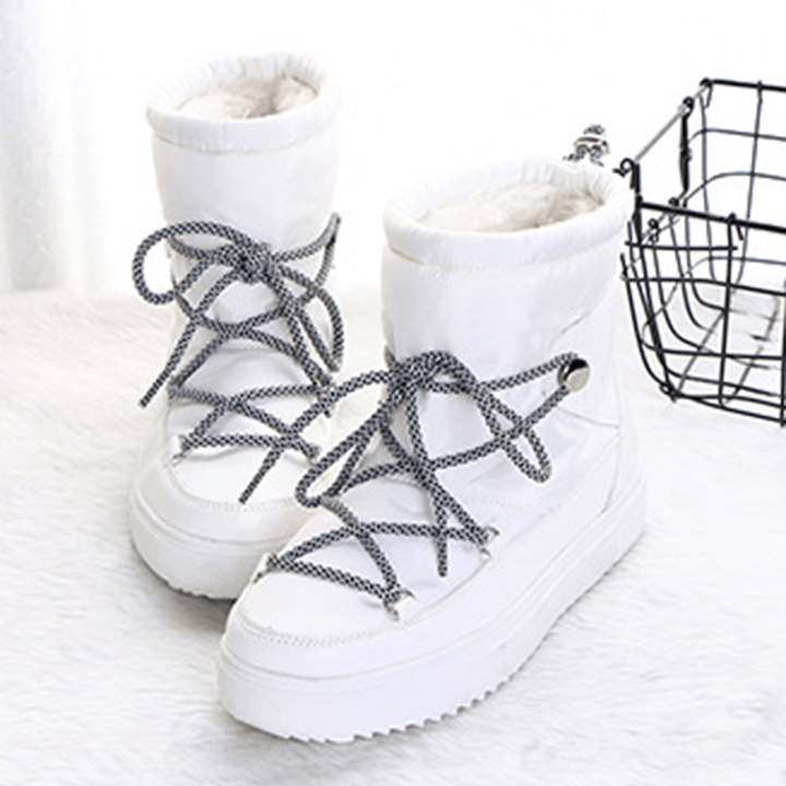 Warm Lining Waterproof Lace up Thick Sole Snow Boots for Women