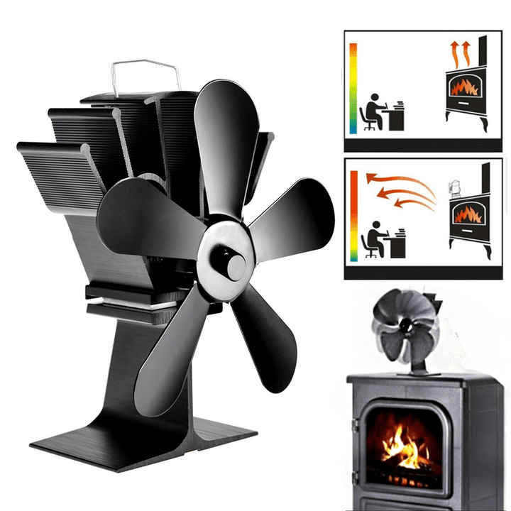 Ipree¬Æ 8.8Inch 5 Blades Fireplace Fan Wood Burner Stove Thermal Heat Power Fan