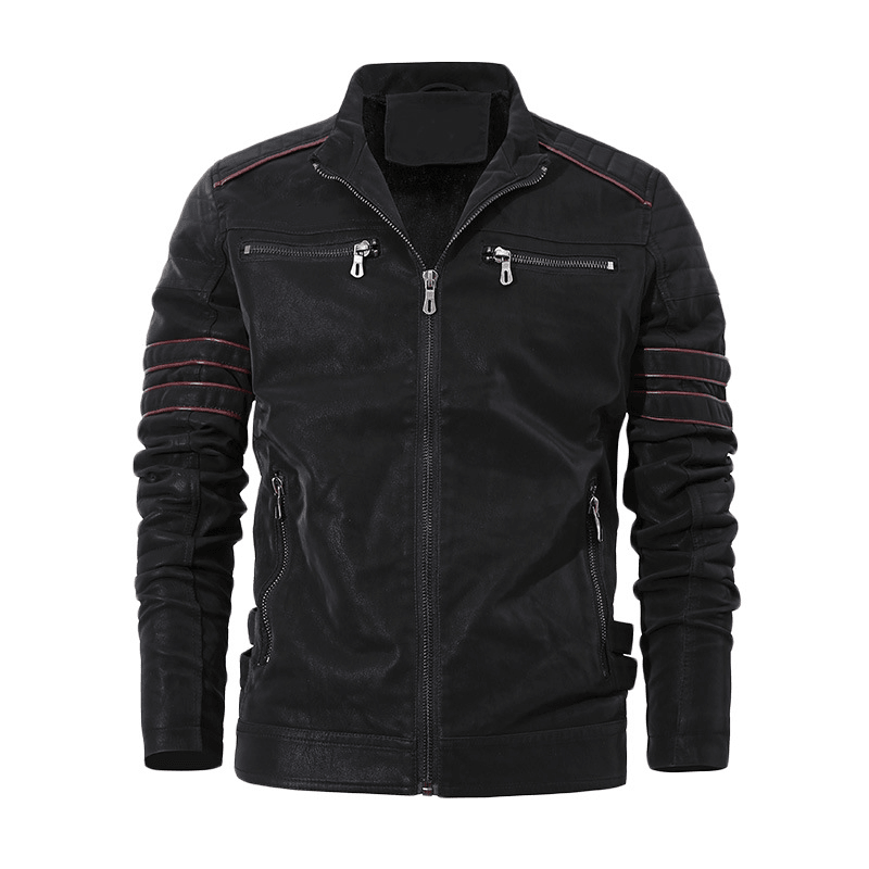 Men'S Autumn and Winter Fleece Leather Jacket