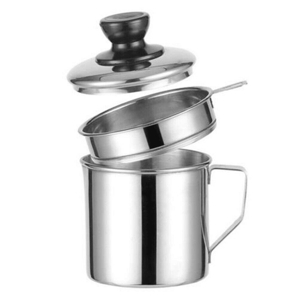 1.3L / 1.8L Stainless Steel Oil Filter Dripping Container Grease Strainer Pot Oil Strainer Kitchen Restaurant Oil Dispenser