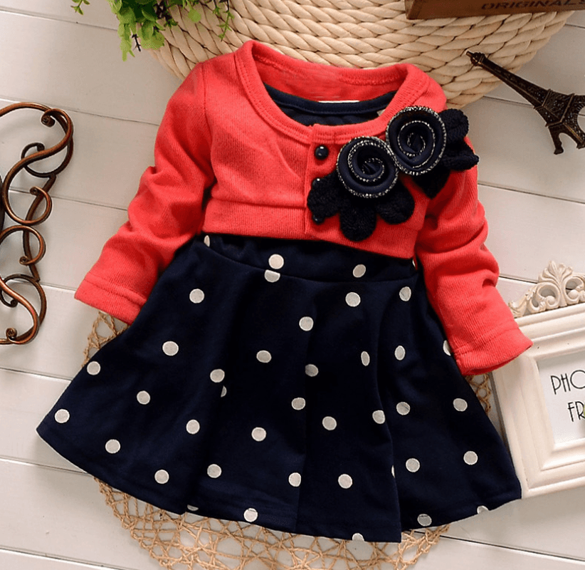 Autumn New Children'S Long-Sleeved Cartoon Wave Point Children'S Skirt Girls Cute Print Children'S Clothing Korean Casual Children'S Clothing - MRSLM