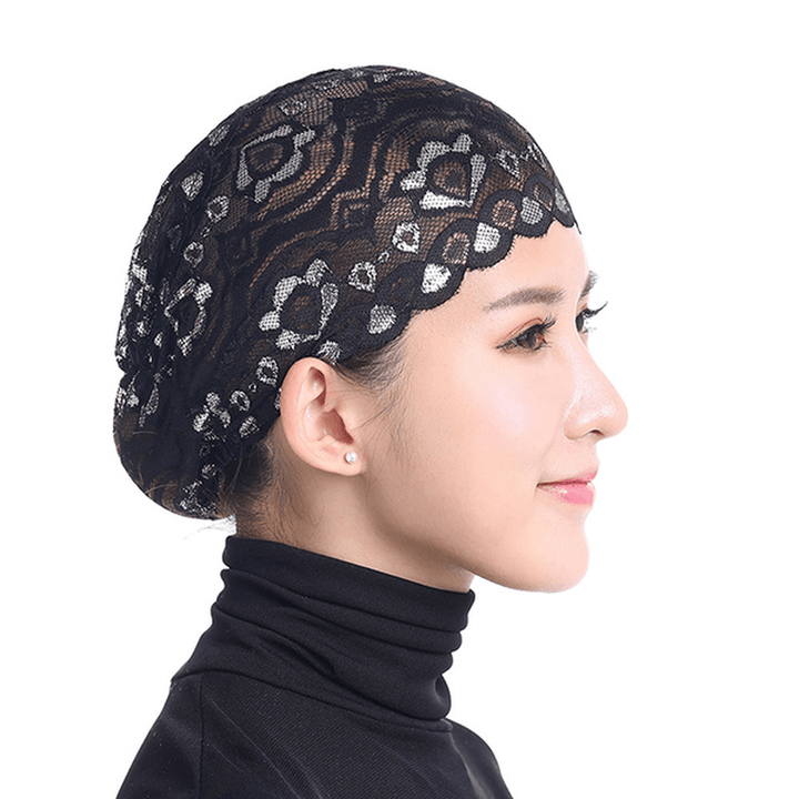 Women Shiny Lace Head Coverings Headscarf Hat Islamic Headwear Cap Scarf Hijab Undercaps - MRSLM