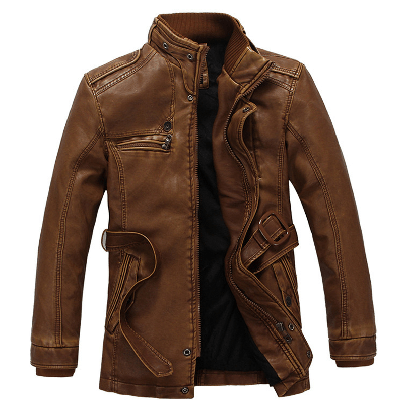 New Men'S Leather Jacket Thickened and Velvet Autumn and Winter Models