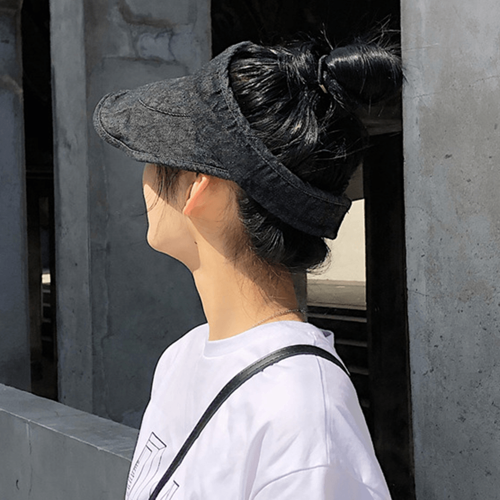 Washed Denim Top Hat Sun Protection Breathable Adjustable