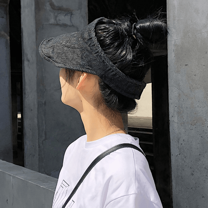 Washed Denim Top Hat Sun Protection Breathable Adjustable