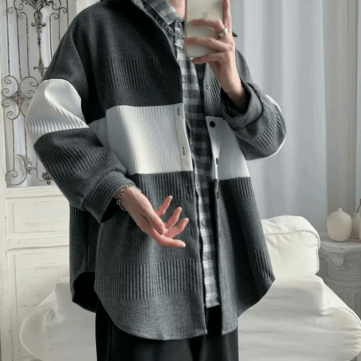 Fashion Men'S Loose Stitching Woolen Coat