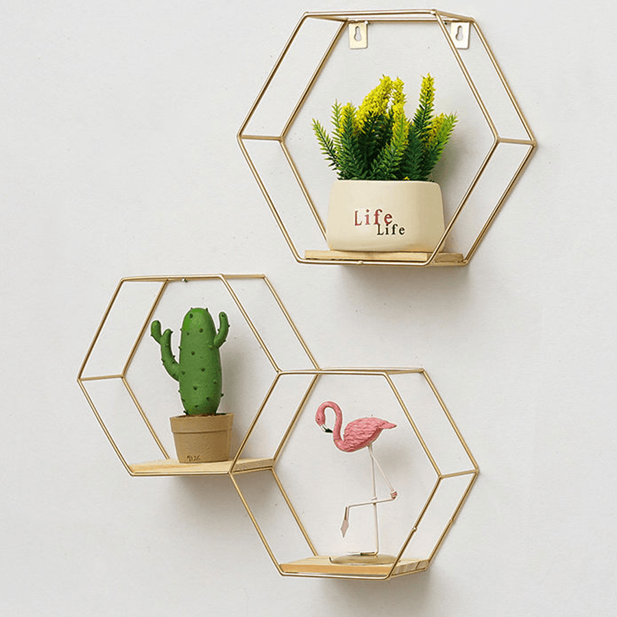 Hexagon Wall Mounted Shelf Nordic Storage Rack Bookshelf Decorations Display Stand Organizer for Office Home Living Room Bathroom Furniture - MRSLM