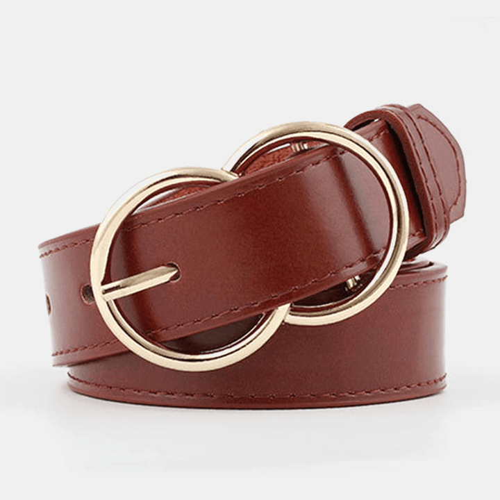 Women PU Leather Double Ring Buckle Retro Fashion Trouser Belt