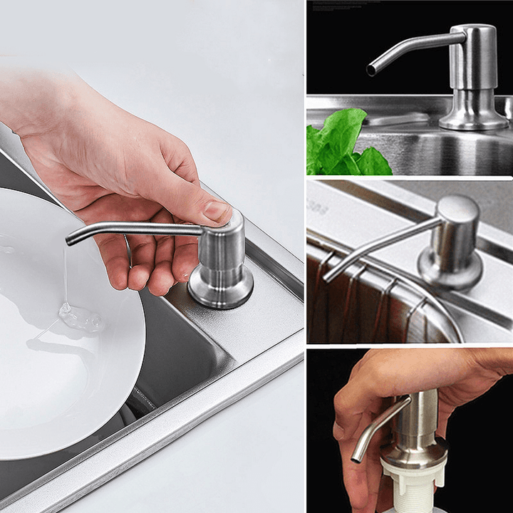 350ML Kitchen Bathroom Sink Liquid Soap Dispenser Cleanser Essence Hand Sanitizer Brushed Nickel Head Bottle