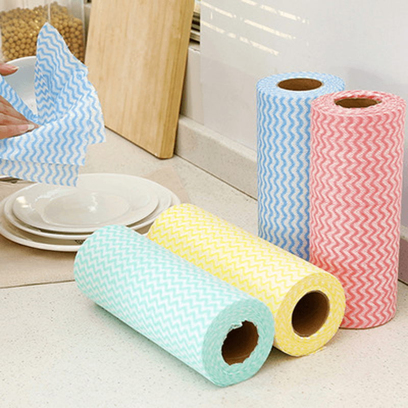 25 Pcs/Roll Non-Woven Kitchen Cleaning Cloths Disposable Multi-Functional Rags Wiping Scouring Pad Furniture Kitchenware Wash Towel Dishcloth