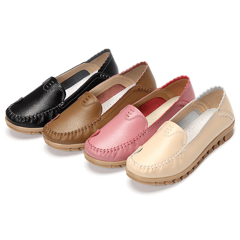 Soft Rubber Sole round Toe Pure Color Slip on Flat Loafers