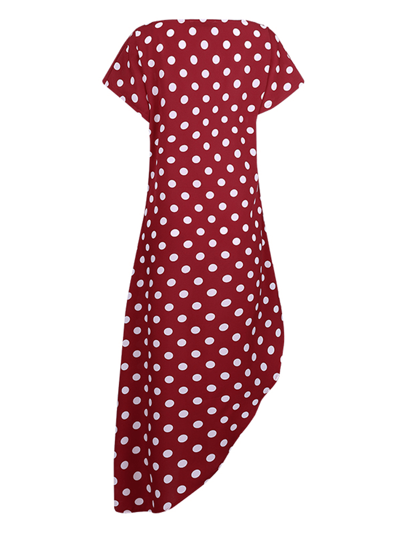 Polka Dot Crew Neck High Low Causal Blouse