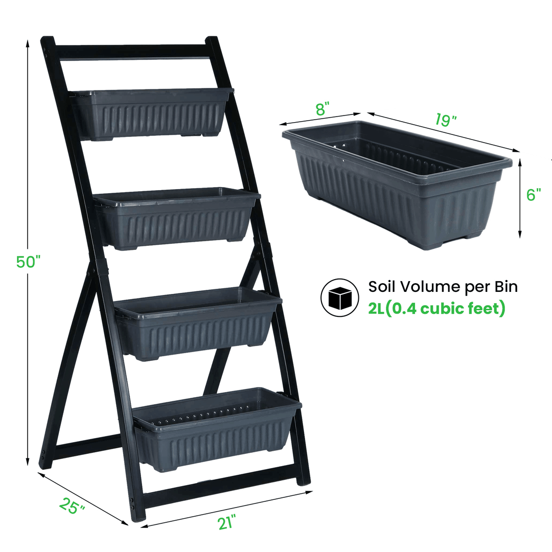 KINGSO 4Ft Vertical Raised Garden Bed 4 Tier Vertical Garden Planter Boxes with Container Boxes Freestanding Food Safe Elevated Planter Boxes for Flowers Patio Herbs Balcony Garden Outdoor Indoor