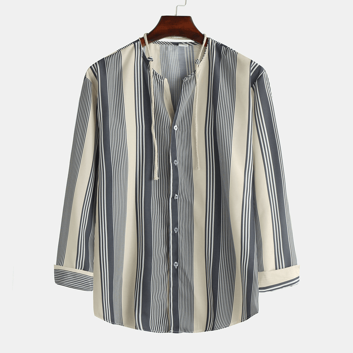 Colorful Stripe Fashion Drawstring Long Sleeve Casual Shirts