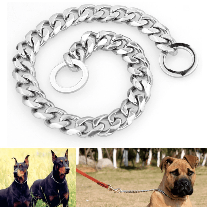 13Mm Silver Cut Curb Cuban Link Stainless Steel Dog Chain Pet Collar - MRSLM