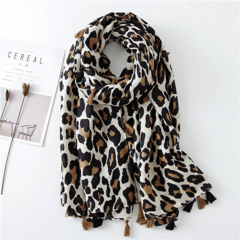 Leopard Print Cotton and Linen Silk Scarf Dual-Use Shawl