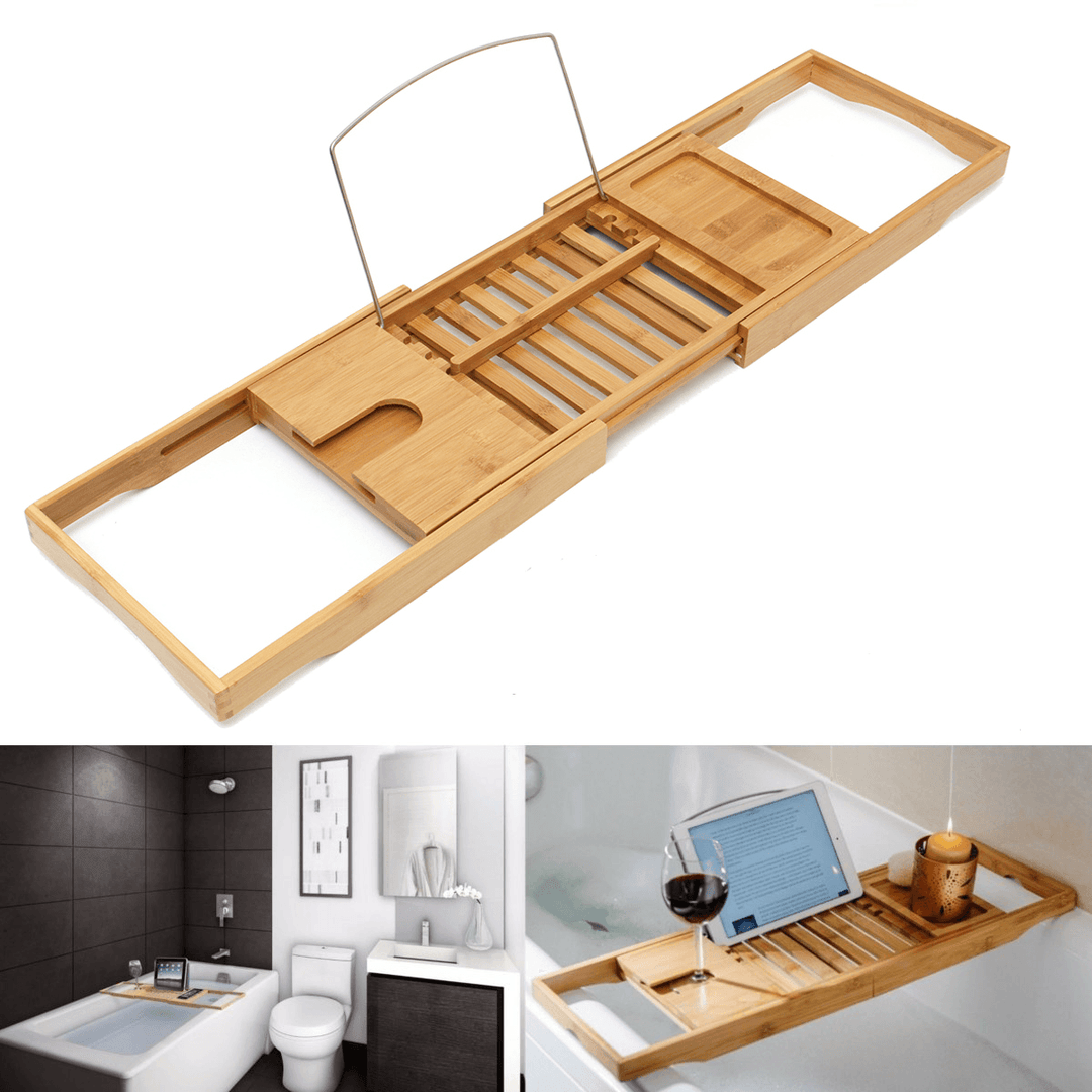 Luxury Bathroom Bamboo Bath Shelf Bridge Tub Caddy Tray Rack Wine Holder Bathtub Rack Support Storage