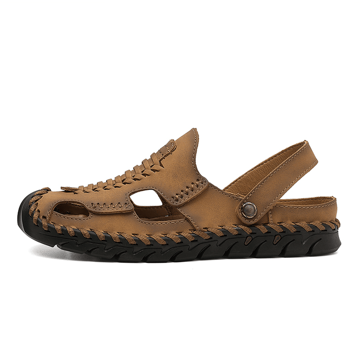 Men Outdoor Microfiber Leather Woven Non Slip Hand Stitching Water Sandals