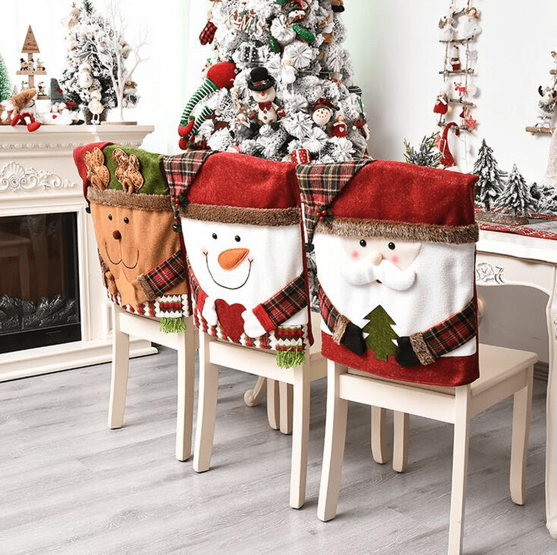 2020 Christmas Cartoon Santa Claus Snowman Printed Non-Woven Fabric Chairs Cover Xmas Navidad Decorations Party Supplies