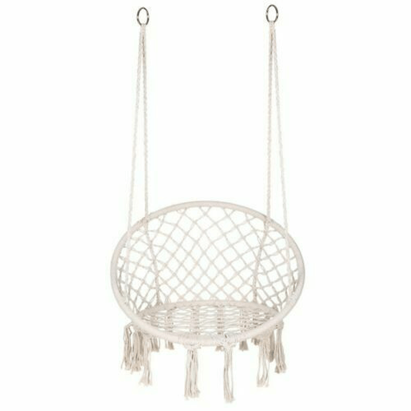 Cotton Hammock Seat Hanging Chair Tassel Deluxe Swing Chair Max Load 120Kg Outdoor Indoor Patio Garden - MRSLM