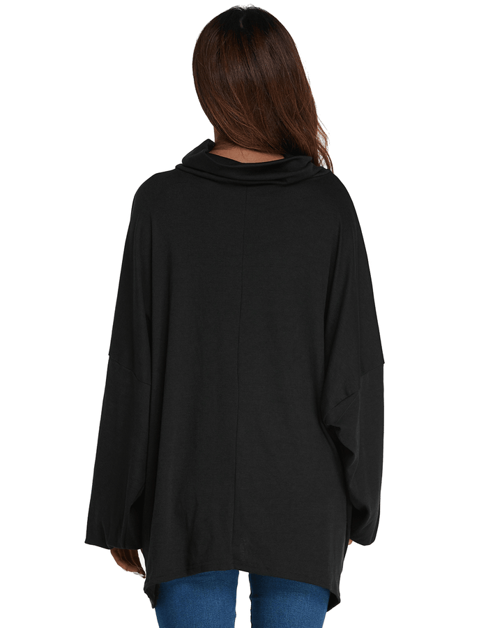 Women Long Sleeve Loose Pullover Tops Pure Color Turtleneck Blouse