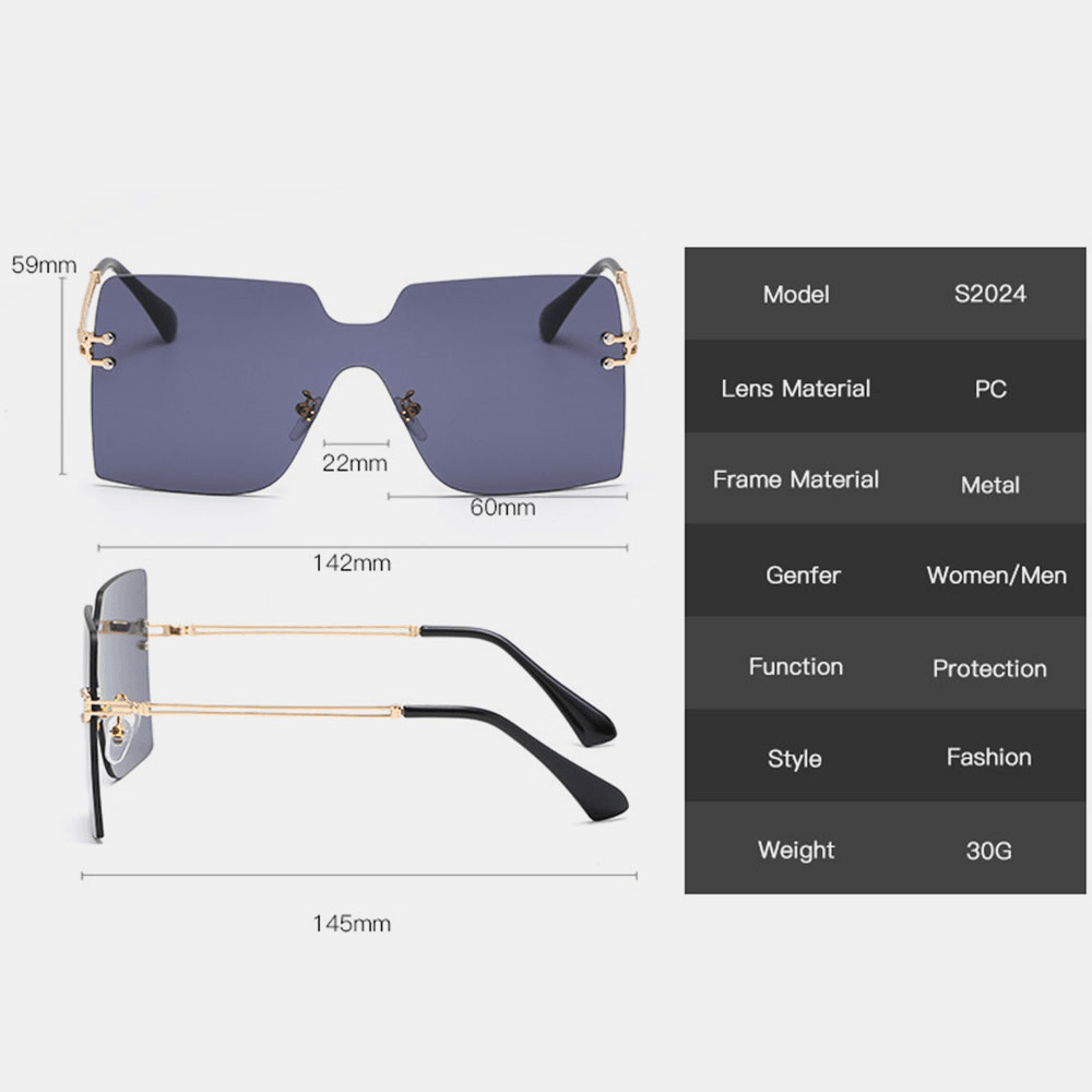 Women Oversized Square Frame Fashion Metal UV Protection Sunglasses