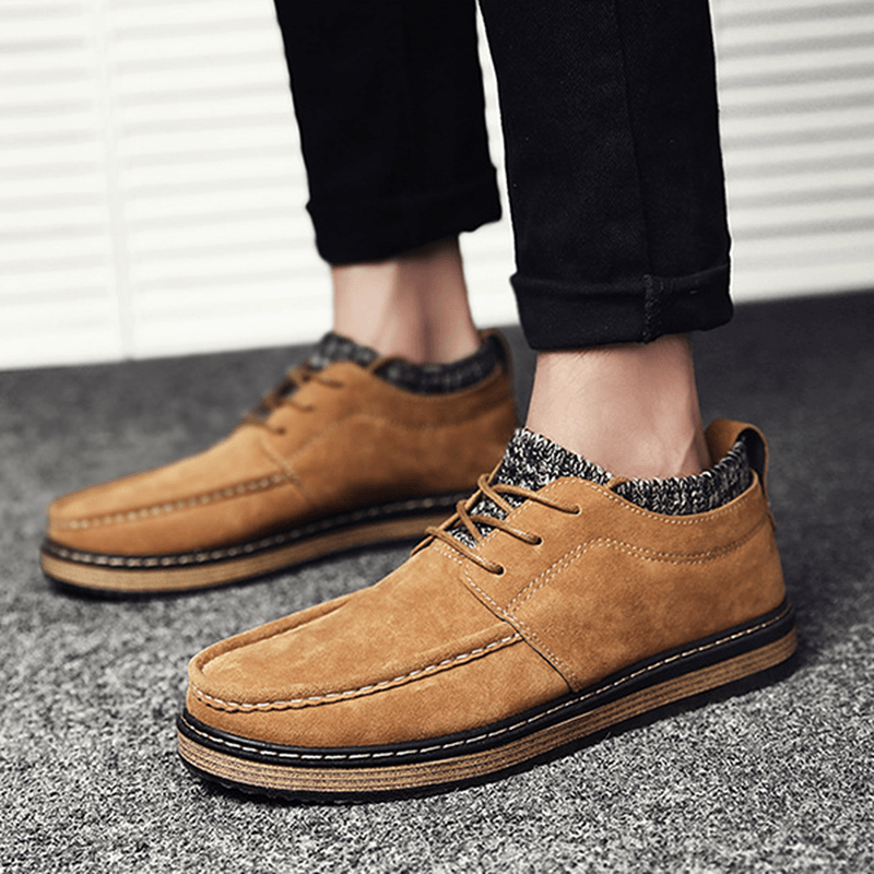 Men Brogue Style Knitted Suede Soft Sole Warm Oxfords Shoes