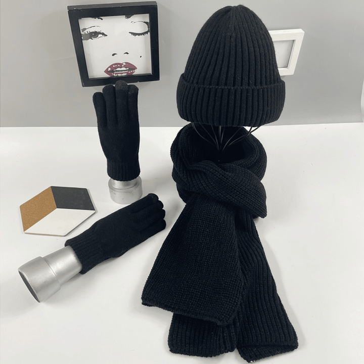 Multi-Piece Knitted Scarf Hat and Gloves Three-Piece Set