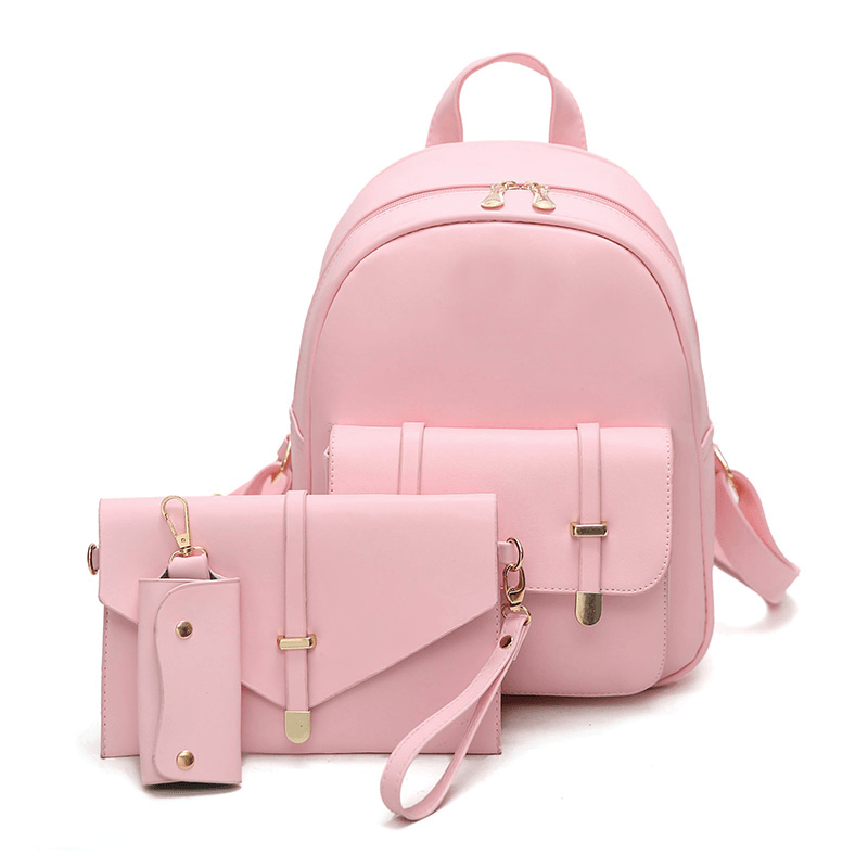 3 PCS PU Leather Women Backpacks Students Schoolbags - MRSLM